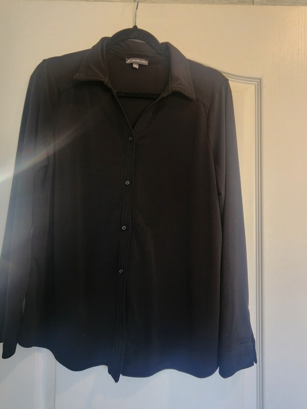 Adrianna Papell Black Long Sleeve Button Front Blouse L Euc